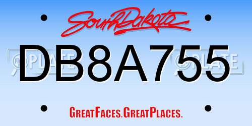 DB8A755 South Dakota License Plate