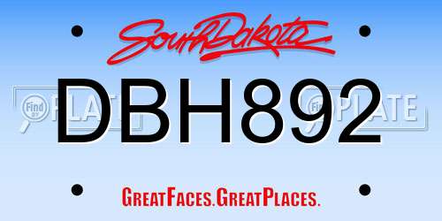 DBH892 South Dakota License Plate