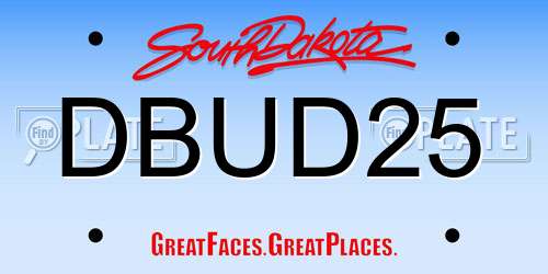 DBUD25 South Dakota License Plate