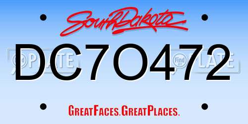 DC7O472 South Dakota License Plate