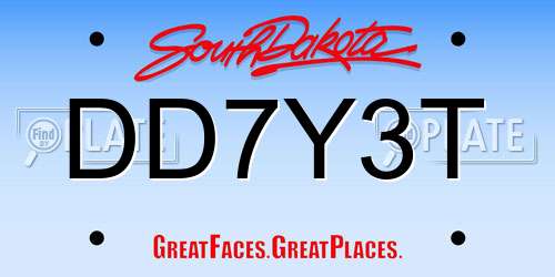 DD7Y3T South Dakota License Plate