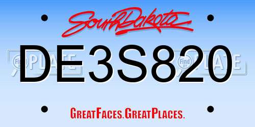DE3S820 South Dakota License Plate