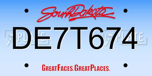 DE7T674 South Dakota License Plate
