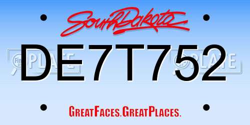 DE7T752 South Dakota License Plate