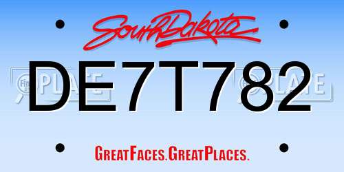 DE7T782 South Dakota License Plate