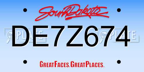 DE7Z674 South Dakota License Plate