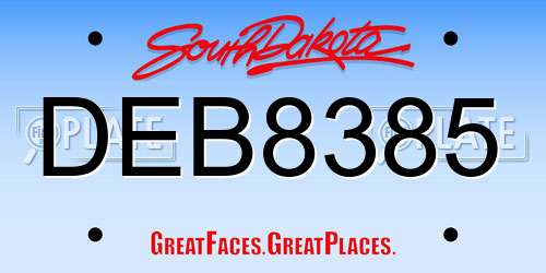DEB8385 South Dakota License Plate