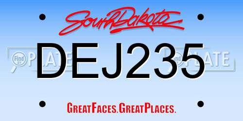 DEJ235 South Dakota License Plate
