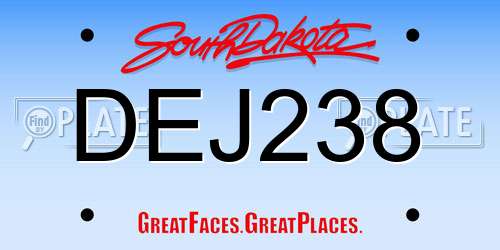 DEJ238 South Dakota License Plate