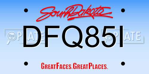 DFQ85I South Dakota License Plate