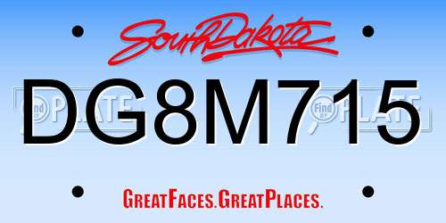 DG8M715 South Dakota License Plate