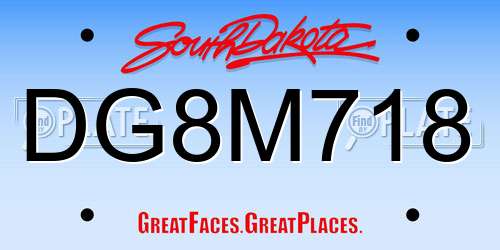 DG8M718 South Dakota License Plate