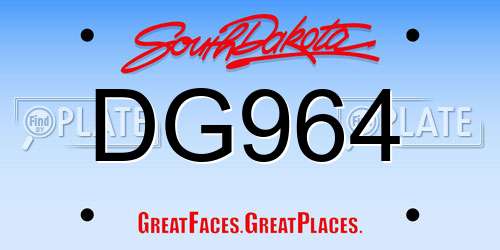 DG964 South Dakota License Plate