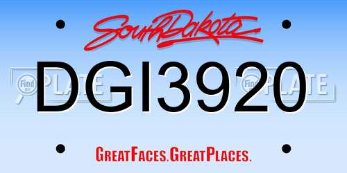 DGI3920 South Dakota License Plate