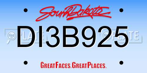 DI3B925 South Dakota License Plate