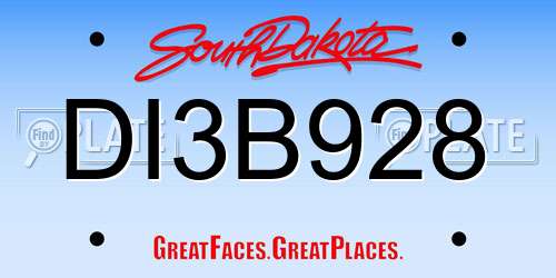 DI3B928 South Dakota License Plate