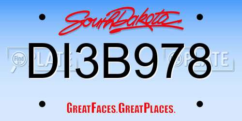DI3B978 South Dakota License Plate