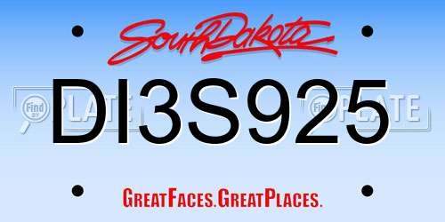 DI3S925 South Dakota License Plate