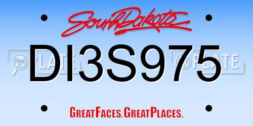 DI3S975 South Dakota License Plate