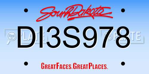 DI3S978 South Dakota License Plate