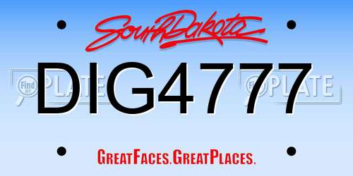 DIG4777 South Dakota License Plate