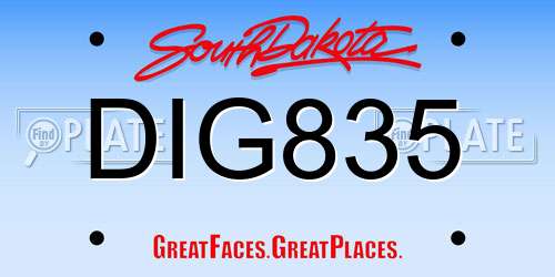 DIG835 South Dakota License Plate