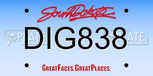 DIG838 South Dakota License Plate