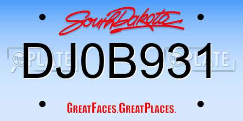 DJ0B931 South Dakota License Plate