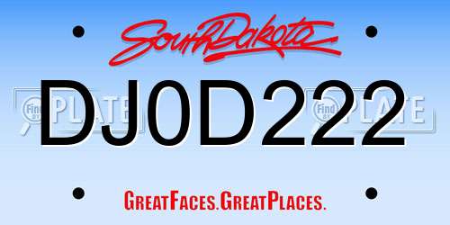 DJ0D222 South Dakota License Plate