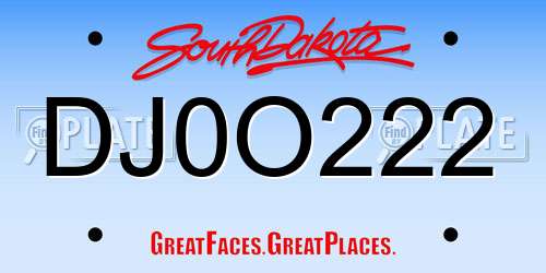 DJ0O222 South Dakota License Plate