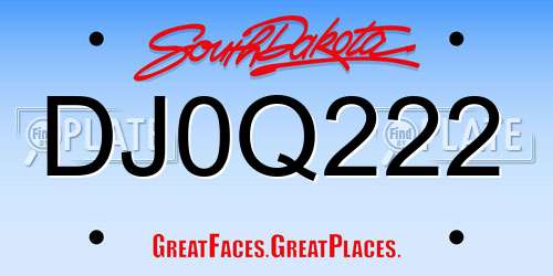 DJ0Q222 South Dakota License Plate