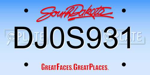 DJ0S931 South Dakota License Plate