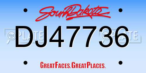 DJ47736 South Dakota License Plate