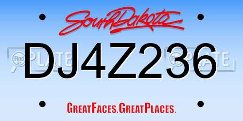 DJ4Z236 South Dakota License Plate