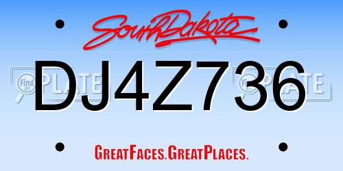 DJ4Z736 South Dakota License Plate