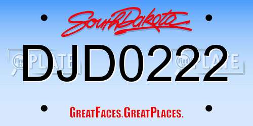 DJD0222 South Dakota License Plate