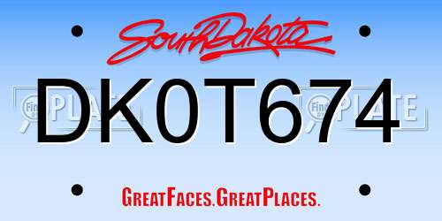 DK0T674 South Dakota License Plate