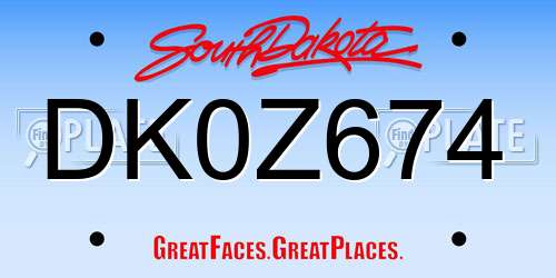 DK0Z674 South Dakota License Plate