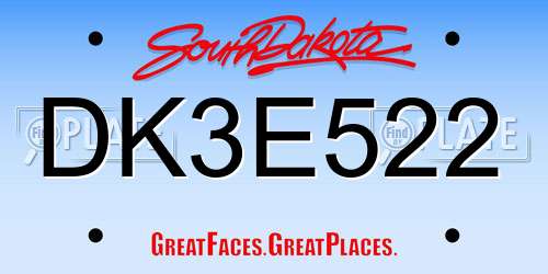 DK3E522 South Dakota License Plate