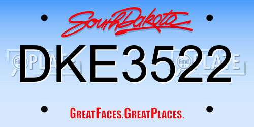 DKE3522 South Dakota License Plate