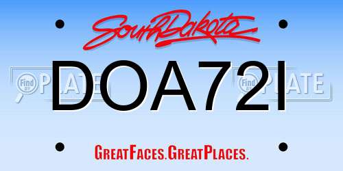 DOA72I South Dakota License Plate