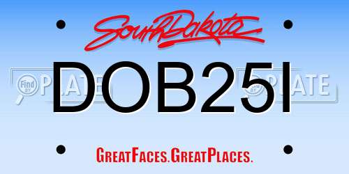 DOB25I South Dakota License Plate