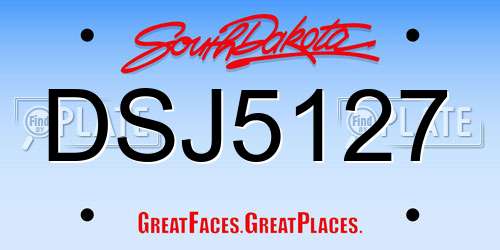 DSJ5127 South Dakota License Plate