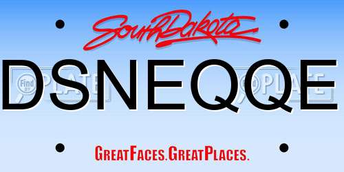 DSNEQQE South Dakota License Plate