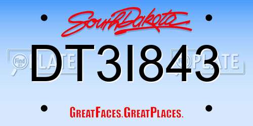 DT3I843 South Dakota License Plate