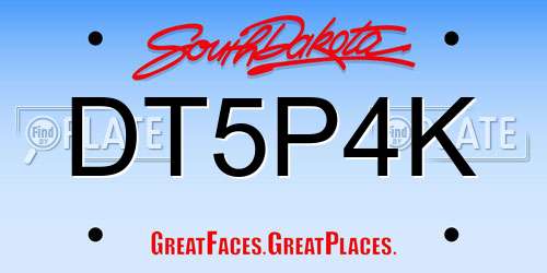 DT5P4K South Dakota License Plate