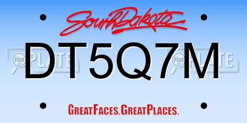 DT5Q7M South Dakota License Plate