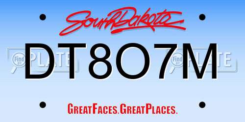 DT8O7M South Dakota License Plate