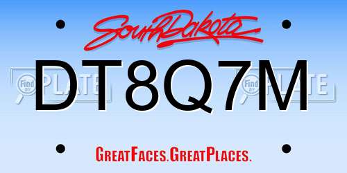 DT8Q7M South Dakota License Plate