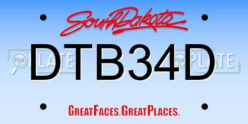 DTB34D South Dakota License Plate